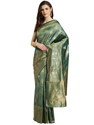 Green Woven poly silk saree with blouse 1