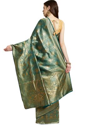Green Woven poly silk saree with blouse 2