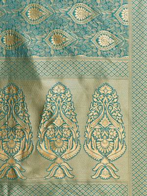 Green Woven poly silk saree with blouse 4