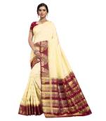 Cream hand woven art silk sarees saree with blouse