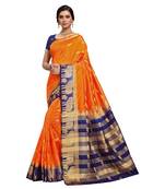 Orange hand woven art silk sarees saree with blouse