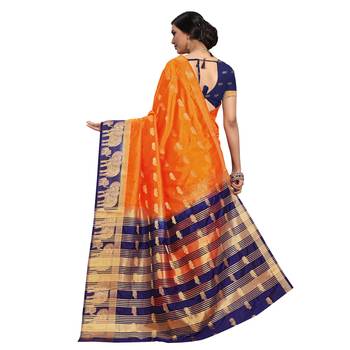 Orange hand woven art silk sarees saree with blouse 2