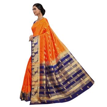 Orange hand woven art silk sarees saree with blouse 3