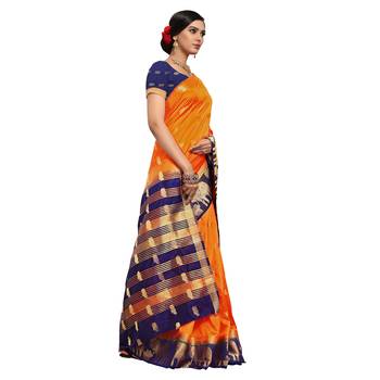 Orange hand woven art silk sarees saree with blouse 4