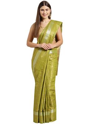 Green woven art silk saree with blouse 1