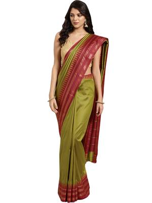 Green woven art silk saree with blouse 1