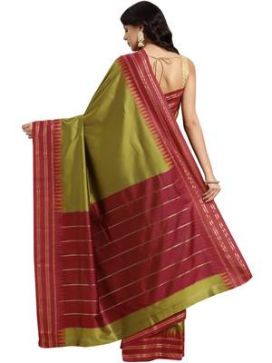 Green woven art silk saree with blouse 2