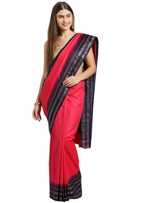 Pink woven art silk saree with blouse 1