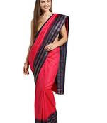 Pink woven art silk saree with blouse