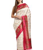 White printed art_silk saree with blouse