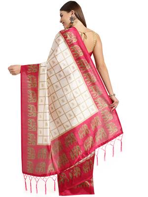 White printed art_silk saree with blouse 2
