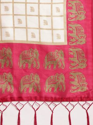 White printed art_silk saree with blouse 4