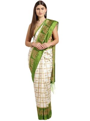 White printed art_silk saree with blouse 1