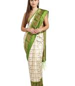 White printed art_silk saree with blouse