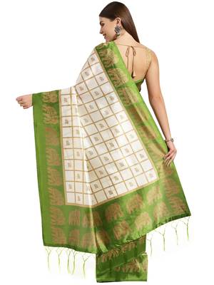 White printed art_silk saree with blouse 2