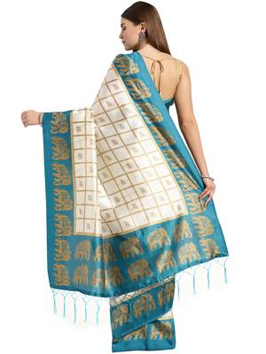 White printed art_silk saree with blouse 2