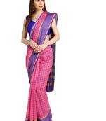 Pink Woven cotton poly saree with blouse