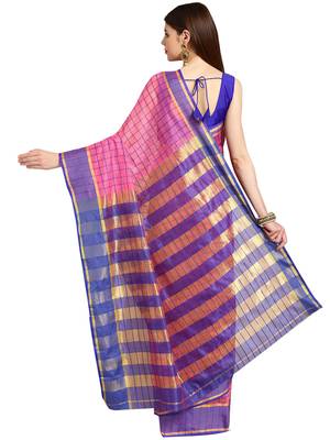 Pink Woven cotton poly saree with blouse 2