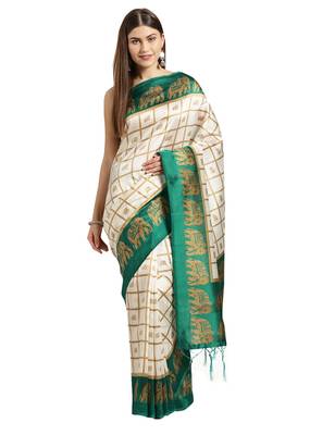 White printed art_silk saree with blouse 1