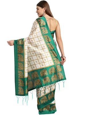 White printed art_silk saree with blouse 2