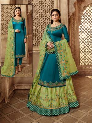 Aqua-blue embroidered satin salwar 1