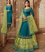 Aqua-blue embroidered satin salwar