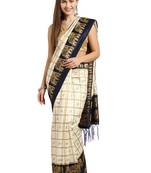 White printed art_silk saree with blouse