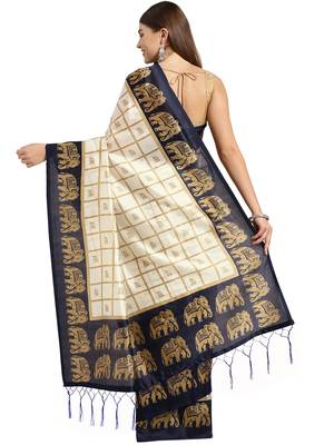 White printed art_silk saree with blouse 2