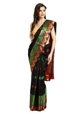 Black Woven poly silk saree with blouse 1