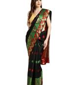 Black Woven poly silk saree with blouse