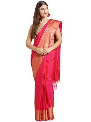 Pink woven art silk saree with blouse 1