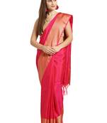 Pink woven art silk saree with blouse