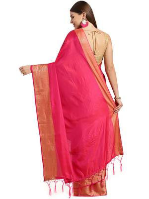 Pink woven art silk saree with blouse 2