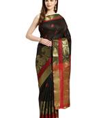 Black Woven poly silk saree with blouse