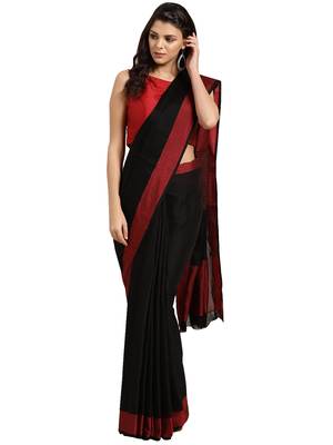 Black woven poly_cotton saree with blouse 1