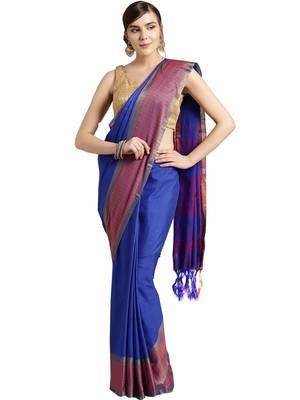 Blue woven poly_cotton saree with blouse 1