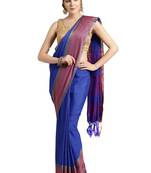 Blue woven poly_cotton saree with blouse
