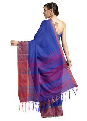 Blue woven poly_cotton saree with blouse 2