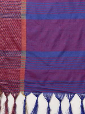 Blue woven poly_cotton saree with blouse 4