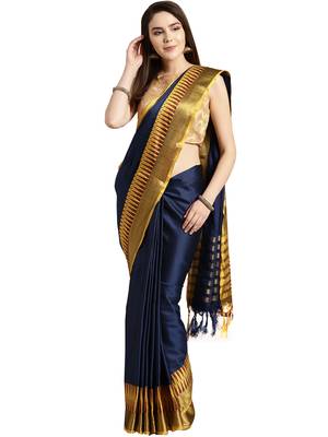 Blue woven art silk saree with blouse 1