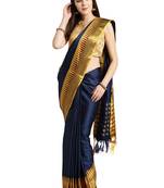 Blue woven art silk saree with blouse
