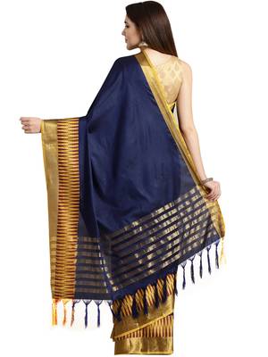 Blue woven art silk saree with blouse 2