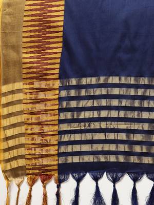 Blue woven art silk saree with blouse 4