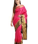 Pink woven art silk saree with blouse