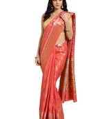 Peach woven art silk saree with blouse