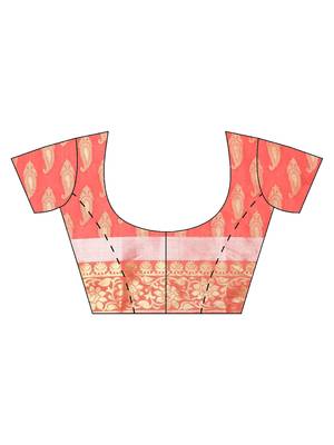 Peach woven art silk saree with blouse 3