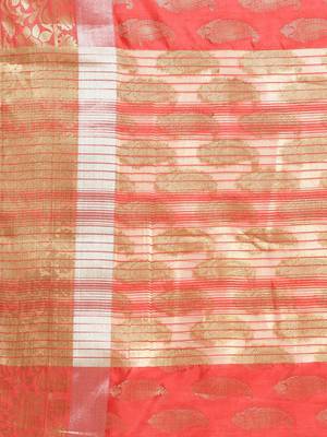 Peach woven art silk saree with blouse 4