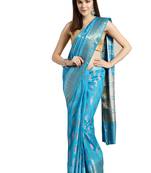 Blue woven art silk saree with blouse