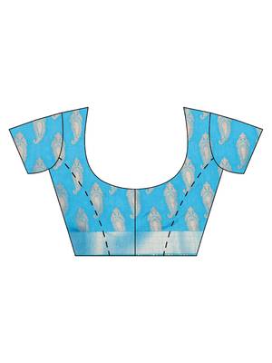 Blue woven art silk saree with blouse 3
