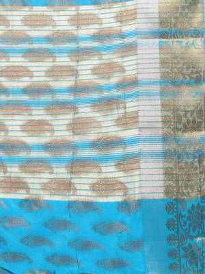 Blue woven art silk saree with blouse 4